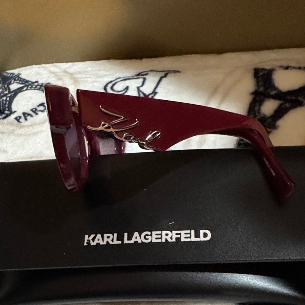 Karl Lagerfeld Dark Red Sunglasses With Case - Picture 9 of 12